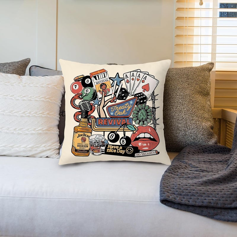 Nipil Funky Retro Y2K Boho Western Pillow Covers 18x18 Double-Sided, Cowgirl Room Decor, Y2K Room Decor, Vintage Country Western Concert Throw Pillow Covers for Home Bedroom Dorm - Image 4